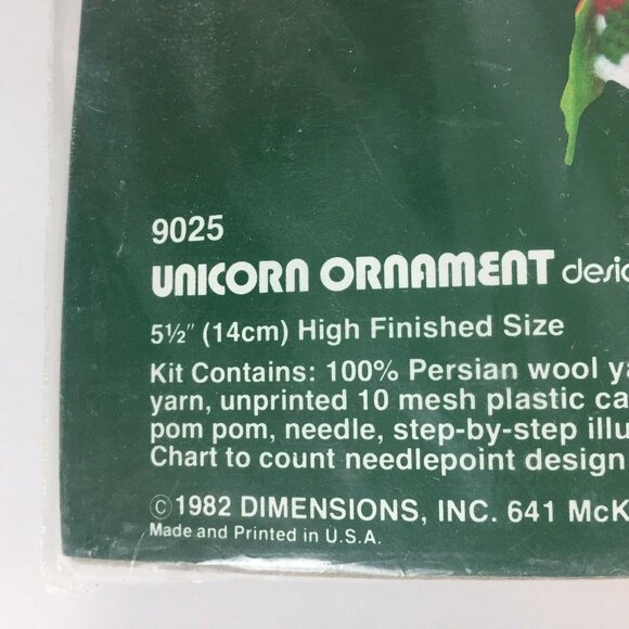 Unicorn Dimensions Needlepoint Kit Ornament 9025 Puffie Stuffns Vtg 5.5" High - Picture 3 of 6